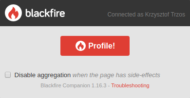 Pop-up wtyczki do przeglądarki integrującej się z Blackfire.io